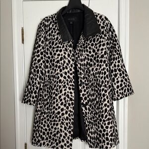 Ann Taylor Black and White Teddy Jacket with Bold Animal Print